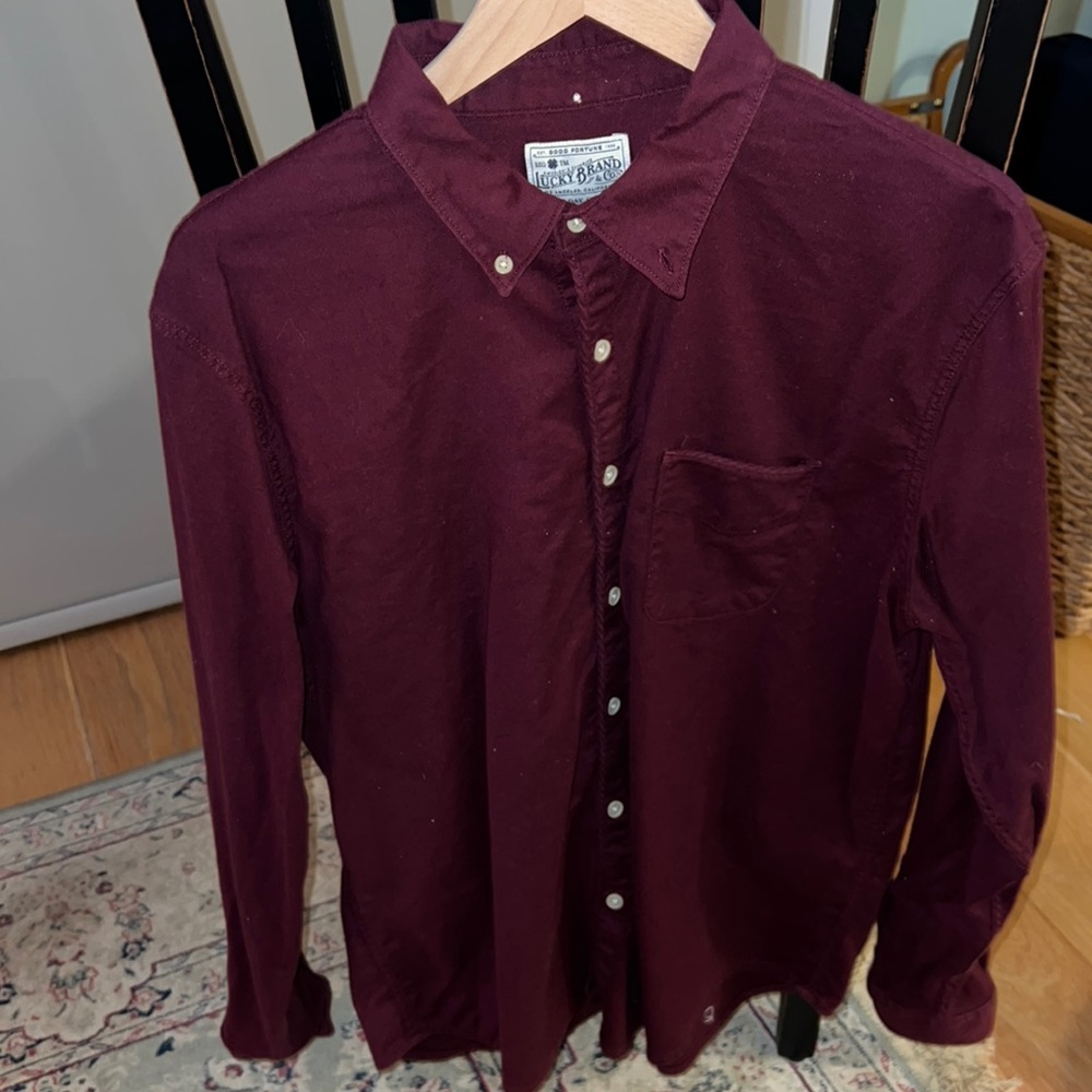 Lucky Brand Button-Down Shirt Mens L. “Saturday Stretch” in Maroon. Good cond